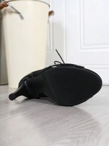 Zapatos de tacón alto de estilete sexy para mujer para fiesta de verano, zapatos de baile latino para mujer con tacones huecos, botas para mujer, sandalias negras para mujer con suela suave para baile de salón de oficina y jazz - Negro - Ver 6