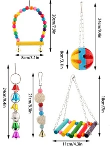1/5/8 Pcs/Set Wooden Bird Swing With Hanging Bell(Accessory Colour Is Random) - Fun Chew Toy For Parrots And Other Birds - Cage Accessory For Happy And Healthy Pets - Beige - View 10