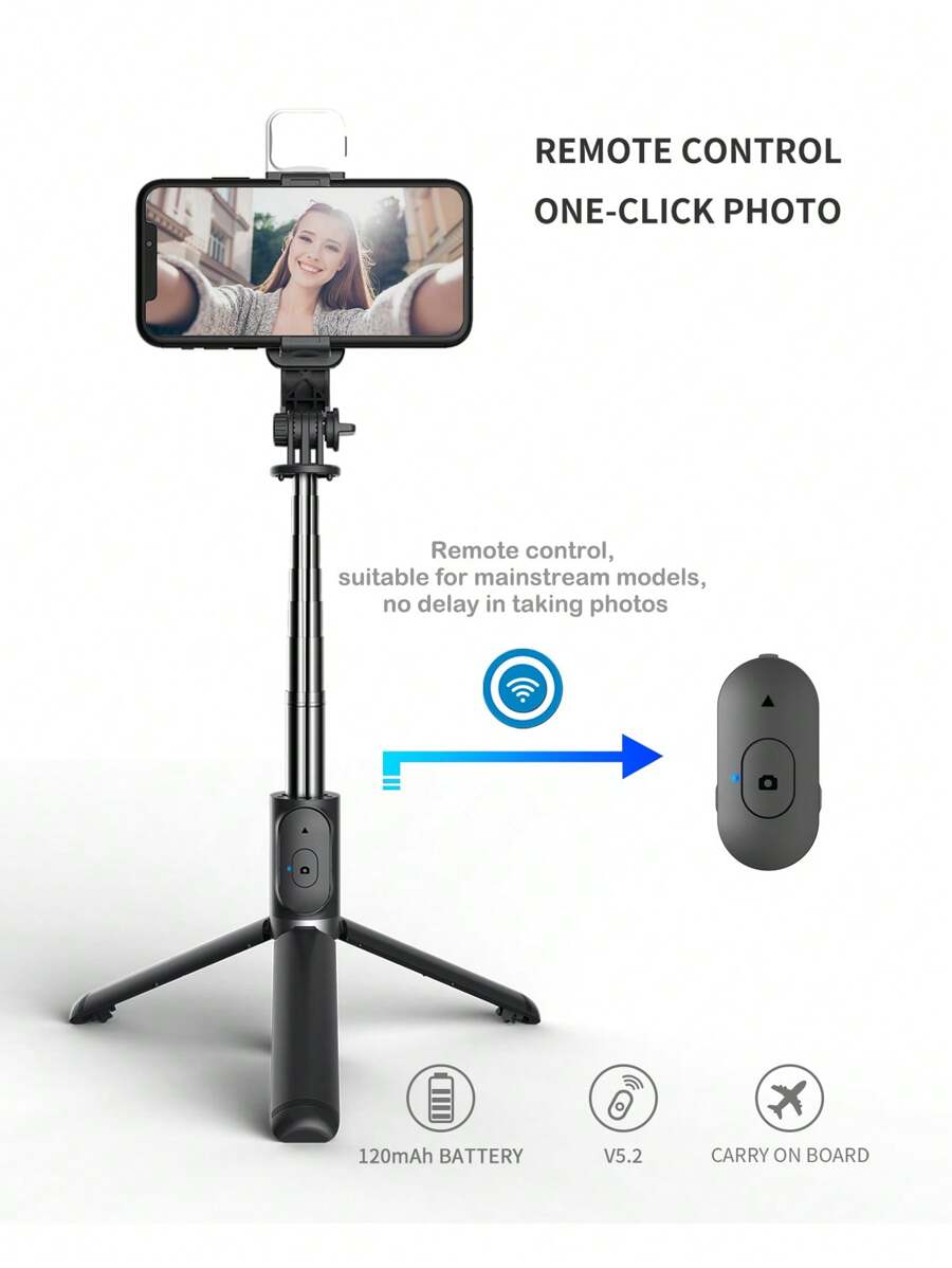 New BOEICAQ02S 104.5cm Selfie Stick With BuiltIn Fill Light, Support