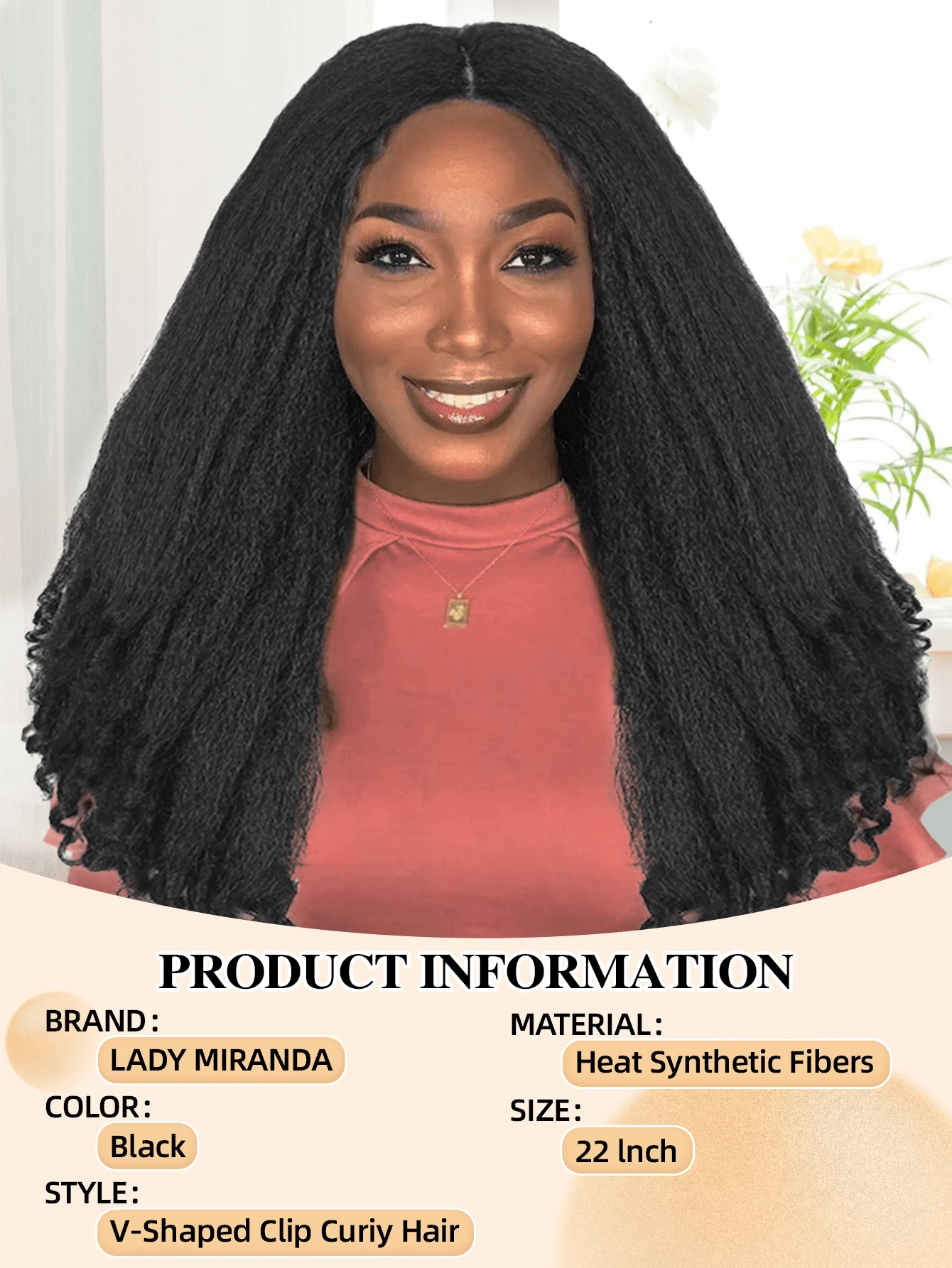 22 Inch Natural Black Afro Curly U / V Part Wig With Bouncy Curls