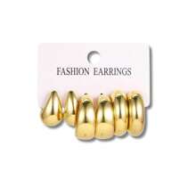 Set De 3 Arracadas Gruesas Grandes De Moda,   6 Piezas de Aretes de Moda Estilo Europeo, Accesorio De Joyeria  Vintage, Elegantes, Para Mujeres - Amarillo Oro - Ver 1