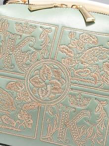 時尚花卉刺繡手提包，優雅女士托特包和工作手提包，時尚斜跨包作為女士禮物，經典肩包，時尚托特包與方格裝飾，適用於女性，專業新手和白領工人禮物 - 綠色 - 查看 7