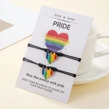 2pcs LGBT Style Rainbow Handmade Braided Friendship Bracelets For Couples And Friends