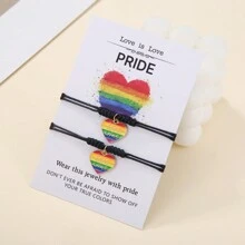 2pcs LGBT Style Rainbow Handmade Braided Friendship Bracelets For Couples And Friends