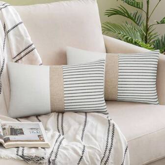 1 pièce Taie d'oreiller décorative rayée de style ferme moderne, noir et beige, pour canapé, chaise, décoration de chambre, sans l'oreiller inclus