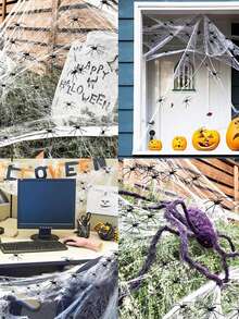 1/3/5入組萬聖節蜘蛛網裝飾，人造伸展DIY蜘蛛網與假蜘蛛，有白色、綠色、黑色，為室內戶外裝飾、聚會用品所需 - 查看 5