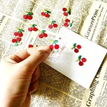 10pcs Red Cherry Cloth Patch Stickers With Adhesive Backing