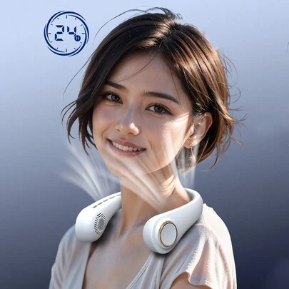 1 件颈挂风扇，便携式无叶颈挂风扇，5 档风速可调，数字显示，适合学生、办公室、节日必备、户外旅行，完美礼物