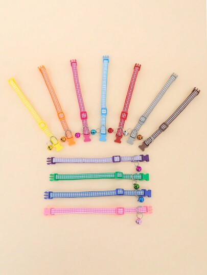ปลอกคอสัตว์เลี้ยงลายลายสก๊อต 1 ชิ้นพร้อมกระดิ่ง อุปกรณ์เสริมการถ่ายภาพสัตว์เลี้ยงสำหรับแมวและสุนัข