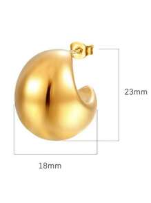 1對女士不鏽鋼18K鍍空心球耳環，法式時尚Ins耳環適合派對、約會和辦公室穿著 - 空心圓款 - 查看 2