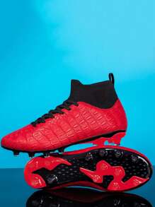 Men's Professional Waterproof Soccer Training Shoes, Football Cleats, Leather Midsole Anti-Skid Football Shoes - Red - View 1