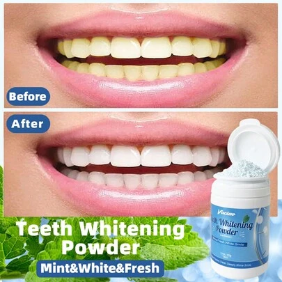 Vaclav 60克牙齿美白粉，清新薄荷味，无氟美白牙膏，不敏感，天然美白，抛光，去除牙渍，清洁牙齿，清新口气，牙膏替代品