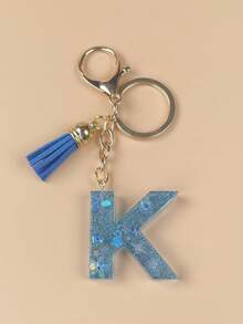 1 件树脂字母钥匙扣首饰，手工首饰，适用于女士包包、配饰、吊饰、手机配件外壳、汽车吊坠、花瓣亮片 - 淺藍色 - 查看 3