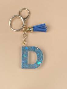 1 件树脂字母钥匙扣首饰，手工首饰，适用于女士包包、配饰、吊饰、手机配件外壳、汽车吊坠、花瓣亮片 - 淺藍色 - 查看 6
