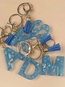 1 件树脂字母钥匙扣首饰，手工首饰，适用于女士包包、配饰、吊饰、手机配件外壳、汽车吊坠、花瓣亮片 - 淺藍色 - 查看 1