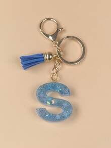 1 件树脂字母钥匙扣首饰，手工首饰，适用于女士包包、配饰、吊饰、手机配件外壳、汽车吊坠、花瓣亮片 - 淺藍色 - 查看 4