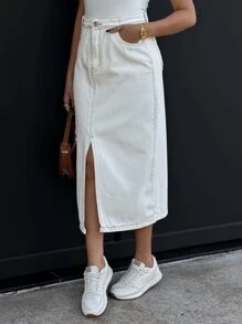 Women Denim Skirts - 白色 - 查看 4