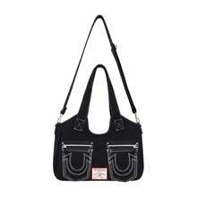 马蹄针缝黑色挎包 - 黑色 - 查看 5