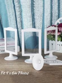 1pc White Double Sided Standing Picture Frames Pedestal Photo Frame 4 X 6 Inch Plastic Self Standing Frame Each Frame Holds 2 Pictures Tabletop Vertical Display Frame For Wedding Party Table Center Decoration - White - View 2