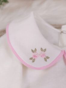 Pure & Posh Baby Body Bebê Menina Algodão Manga Longa Gola Bordada Rococo - Bege - Visão 5
