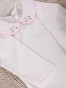 Pure & Posh Baby Body Bebê Menina Algodão Manga Longa Gola Bordada Rococo - Bege - Visão 3