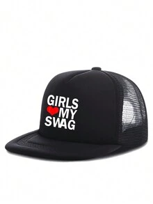 1入組「GIRLS LOVE MY SWAG」字母印花男女通用卡車司機帽，鴨舌棒球帽，可調節寬邊防曬帽，夏季平頂帽 - 彩色 - 查看 6