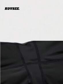 KOVSEE 女士印花瑜伽透气紧身裤，高弹力跑步健身打底裤 - 黑色 - 查看 6