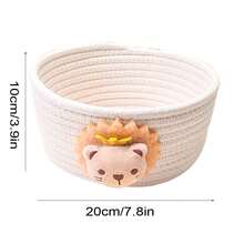 1 件装绳子婴儿礼品篮可爱狮子米色编织绳立方体婴儿用品收纳篮育儿室收纳篮玩具收纳篮储物箱育儿室装饰新生儿婴儿洗澡礼物 - 米色 - 查看 3