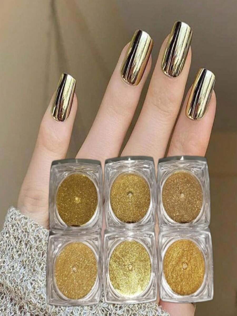 Kit With 6 Mirrored Chrome Powder Pots For Shiny Nails FJ7704/V60/FJ7706/V59/V62/V56 - Gold - View 1