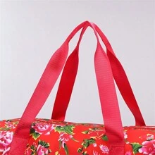 Large Capacity Expandable Floral Travel Bag With Flower Print Storage Bag For Short Trips - Red - View 7
