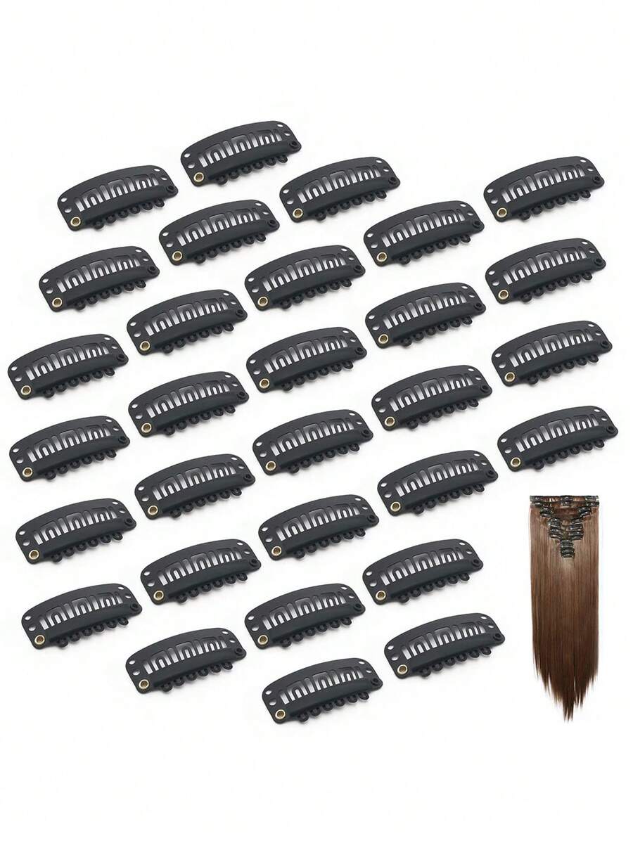 20入組U型金屬假髮夾，髮片固定夾，髮延伸夾，DIY髮飾，6牙3.2cm/1.25in - 黑色 - 查看 1