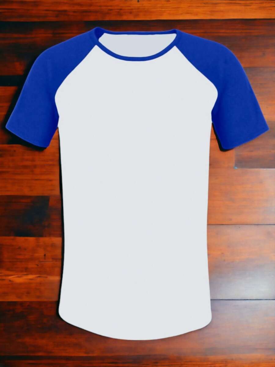 Playera Ranglan Manga Corta Cuello Redondo Beisbolera Sublim - azul real - Ver 1