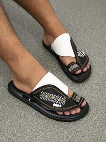 Men's Spring To Summer Flat Sandals Comfortable Arab Style Slippers Shoes Black And White Slippers - Black and White - View 2
