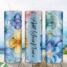 Personalized 20 Oz Narrow Tumbler With Lid And Straw Name Custom Mug With Name And Text. Print Names With Flower Patterns And Give Them Away. Customized Cups With Printed Patterns. For Weddings, For Housewarming Dining Room, Living Room, Bedroom, Office, Tea Room, Home, School Water Bottle
