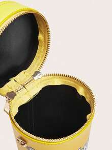 爆米花卡通可愛桶袋特價，學生手機肩背袋，單肩袋，斜背袋，字母設計 - 黃色 - 查看 3