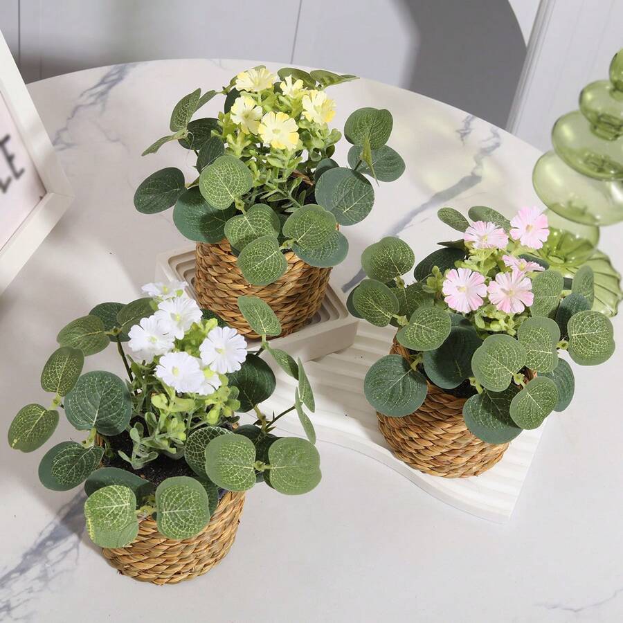 1 件人造盆栽，桉树和薰衣草海草丘，PE 材质逼真的人造植物，3 种颜色可选，适用于宿舍、办公室、派对、婚礼、家庭、酒店、餐厅、厨房、花园装饰、春/夏、情人节、农历新年