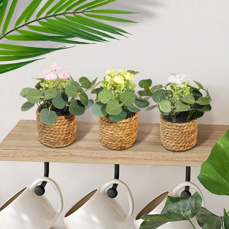 1 chậu cây nhân tạo, gò cỏ biển bạch đàn & hoa oải hương, cây giả thực tế làm bằng vật liệu PE, 3 màu tùy chọn, thích hợp cho ký túc xá, văn phòng, tiệc tùng, đám cưới, nhà ở, khách sạn, nhà hàng, nhà bếp, trang trí sân vườn, mùa xuân/hè, ngày lễ tình nhân, năm mới của Trung Quốc - Hồng - Xem 5