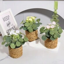 1 件人造盆栽，桉树和薰衣草海草丘，PE 材质逼真的人造植物，3 种颜色可选，适用于宿舍、办公室、派对、婚礼、家庭、酒店、餐厅、厨房、花园装饰、春/夏、情人节、农历新年 - 粉色 - 查看 9