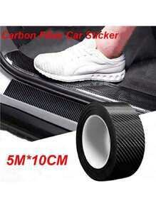 1PC 5M X 10CM Carbon Fiber Car Sticker Pasting Protective Strip Car Sill Rearview Mirror Anti Scratch Tape Waterproof Protective Film - Black - View 1