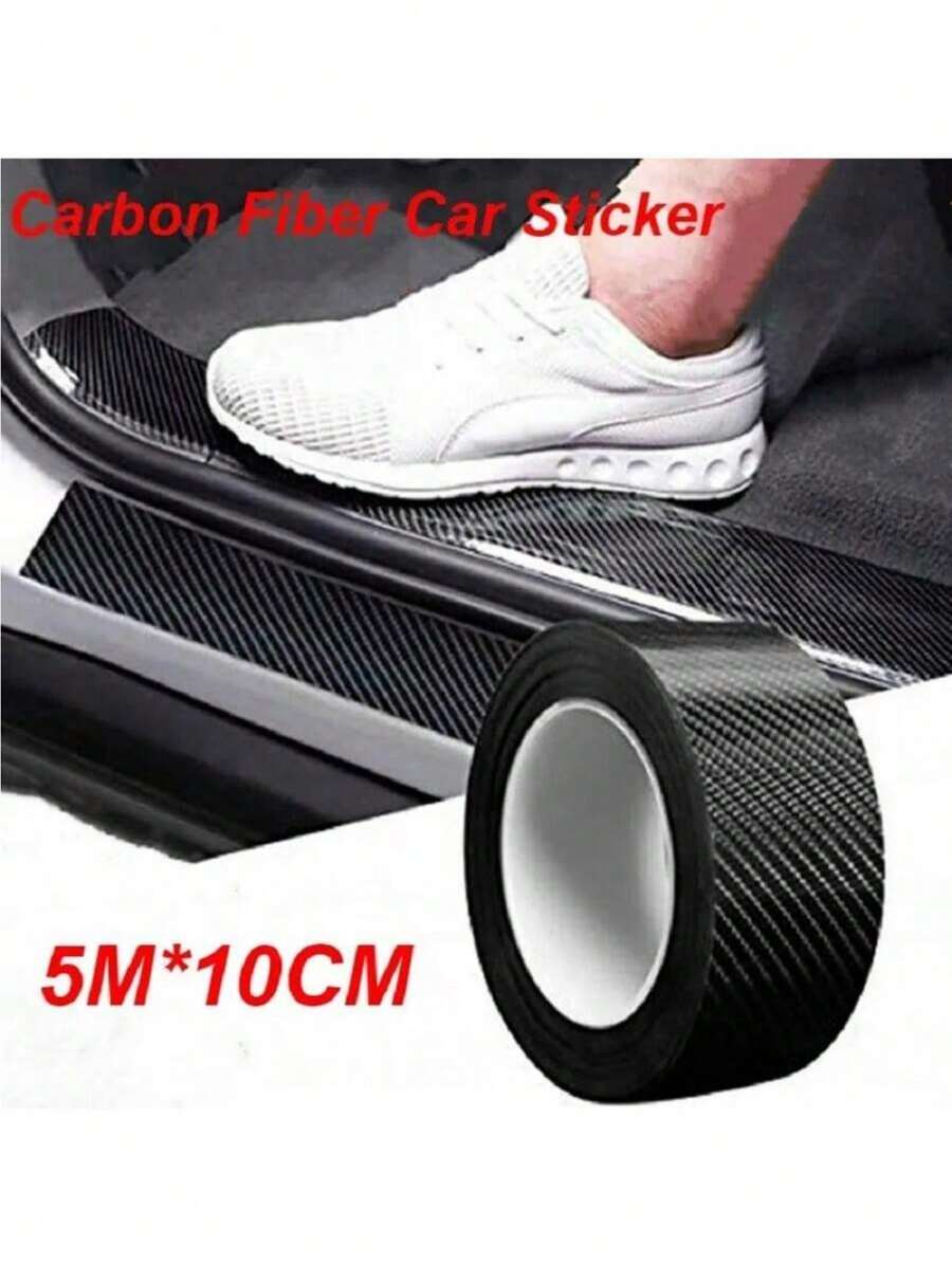 1PC 5M X 10CM Carbon Fiber Car Sticker Pasting Protective Strip Car Sill Rearview Mirror Anti Scratch Tape Waterproof Protective Film - Black - View 1