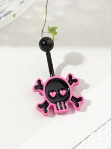 1pc Halloween Street Style Skull Belly Button Ring - Pink - View 5