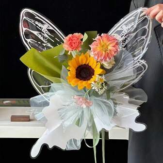 4/20/40pcs Crystal Butterfly Shaped Flower Wrapping Paper Waterproof Flower Wings Wrapped Flower Art Handmade DIY Materials Valentine's Day Gift Packaging Florist Bouquet DIY Wrapped