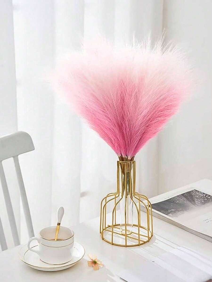 5Pcs 19" Artificial Pampas Grass Faux Reed Grass, Beautiful Reed Flower With Fluffy Stems Reed For Wedding, Bouquet Arrangements Home Decor Artificial Fluffy Pompas Grass Fake Pampas Grass Branches For Wedding Party Bedroom Boho Home Decor For Wedding Decoration, Valentine's Day Decor, Birthday Decor, Anniversary Decor, Holiday Decor, Graduation Decoration, Party Decor Spring Decoration - 紅色 - 查看 1