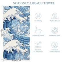 1pc Pink Floral/Blue Rose/Light Blue Waves/Dark Blue Waves Beach Towel, Bath Towel, Simple And Fashionable Design, 80cm*160cm, Thickened Version, Made Of Ultra-Fine Fiber Material, Rectangle Shape, Soft And Comfortable, Strong Water Absorption, Quick-Drying And Soft, Easy To Carry, Suitable For Sports, Yoga, Beach, Home, Gym - Multicolor - View 5