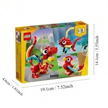 LEGO Đồ chơi rồng đỏ Creator 3 trong 1, Biến đổi từ đồ chơi rồng thành đồ chơi cá thành đồ chơi phượng hoàng, Ý tưởng quà tặng cho bé trai và bé gái từ 6 tuổi trở lên, Bộ đồ chơi động vật cho trẻ em, 31145 Đồ trang trí phòng Quà tặng Giáng sinh Khối màu Khối màu - 1 màu - Xem 6