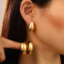 Set De 3 Arracadas Gruesas Grandes De Moda,   6 Piezas de Aretes de Moda Estilo Europeo, Accesorio De Joyeria  Vintage, Elegantes, Para Mujeres - Amarillo Oro - Ver 3