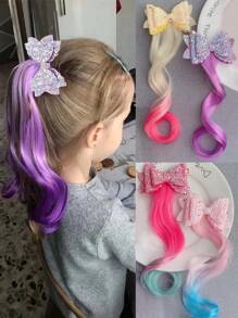 1 件装发夹蝴蝶结彩色假发卷发马尾辫发夹公主装扮头饰马尾配饰 - 彩色 - 查看 1