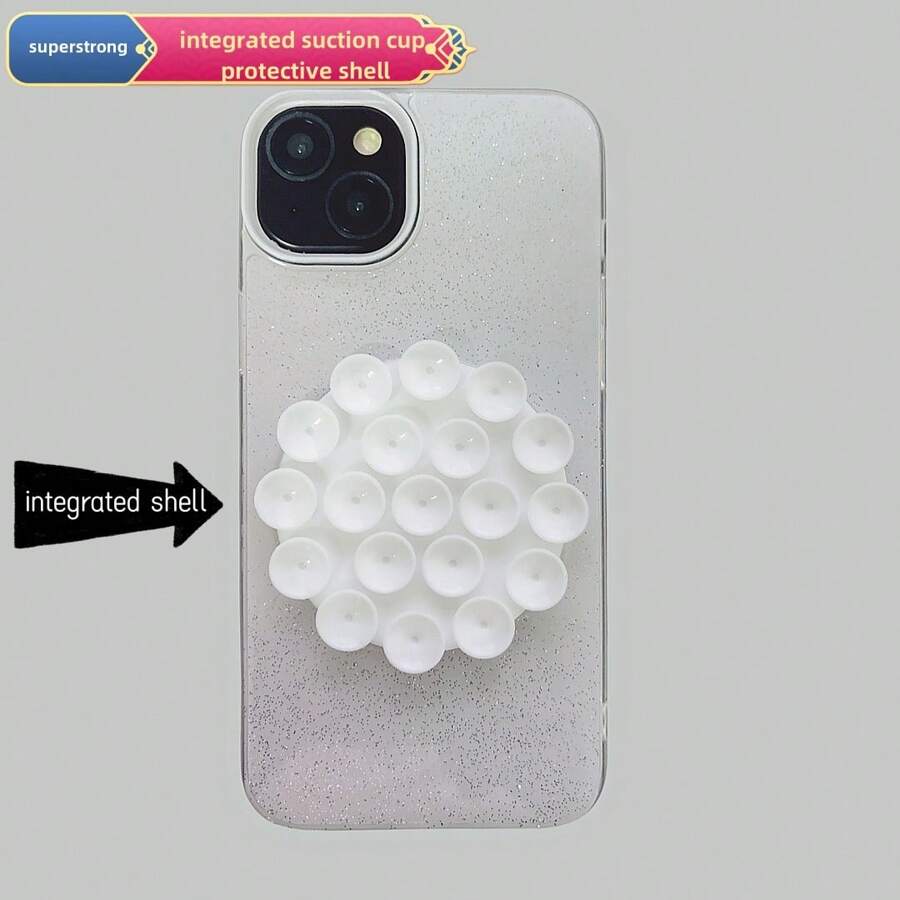 1pc Colorful & Shiny Phone Case With Strong Suction Cup, Compatible With Samsung, Compatible With Huawei, Compatible With Apple, Compatible With Xiaomi, And Compatible With Redmi,International Version, Not The Domestic Version - White Mobile Phone Case With Integrated Suction Cup - View 1