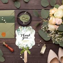 50/20/10pcs/Set Appreciation Fans, Suitable For Bridal Shower, Wedding, Birthday Party And Other Themed Occasions, Can Be Used As Gifts For Guests, With Wooden Handles And Ribbons - Green - View 7