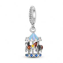 Blue Carousel Charm Pendant For Women's Bracelet Necklace Fine DIY 925 Sterling Silver Charms Jewelry Gifts